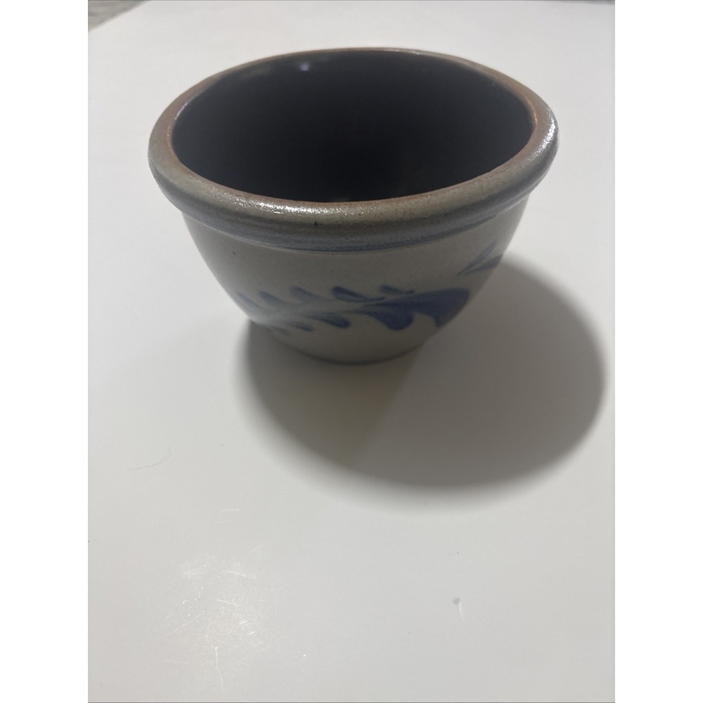Vintage Rowe Pottery Works 6" Mixing Bowl Salt Glaze Blue Vine Stoneware 2004
